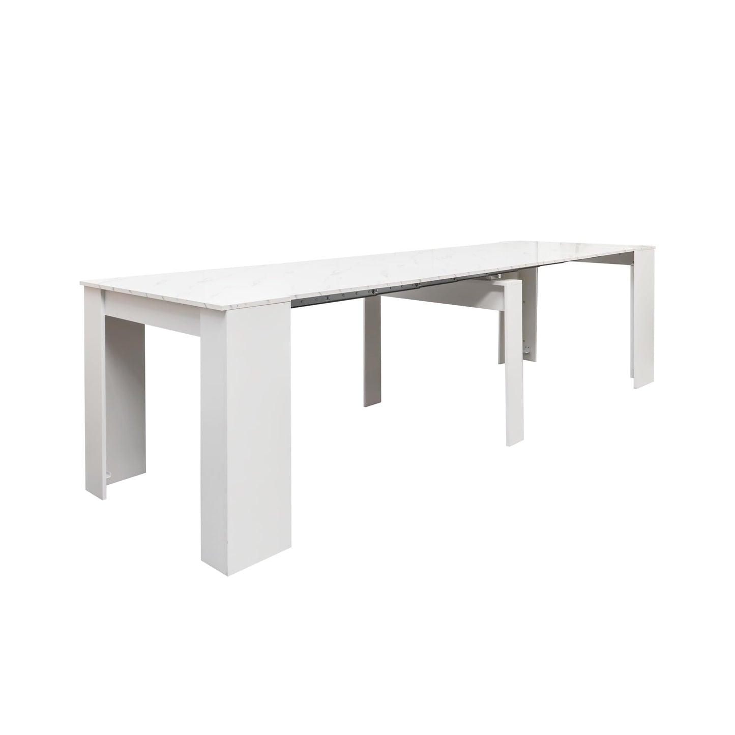 Ball & Cast Extendable Dining Table, 20"/118.5" Large Dining Room Table for 6-10 Person,Kitchen Table with Wood Legs, Space-Saving Folding Console Table, Dining Table,White Marble