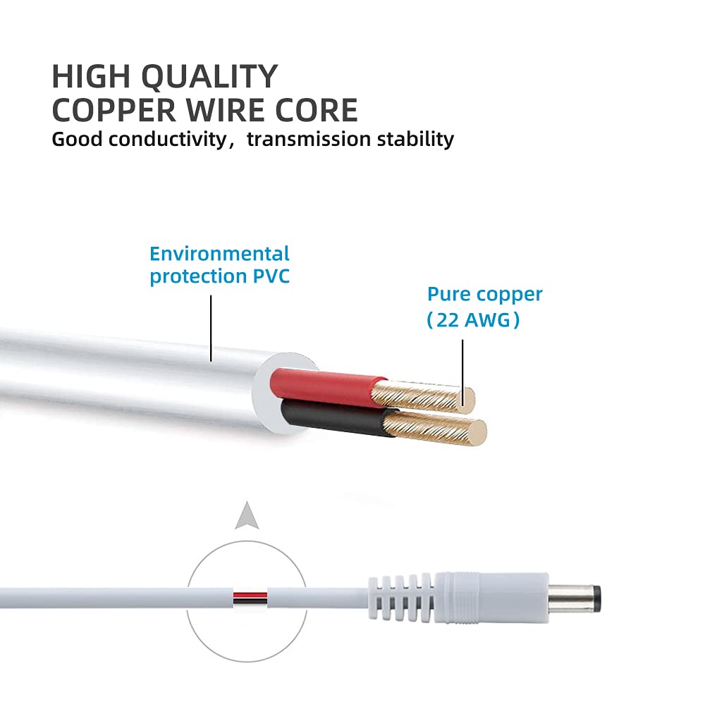 Sqlszt 60ft Cable5.5mm 2.1mm 12 Power Extension x Volt Male to Female Plug Cord for CCTV IP Security Cameras DVRs