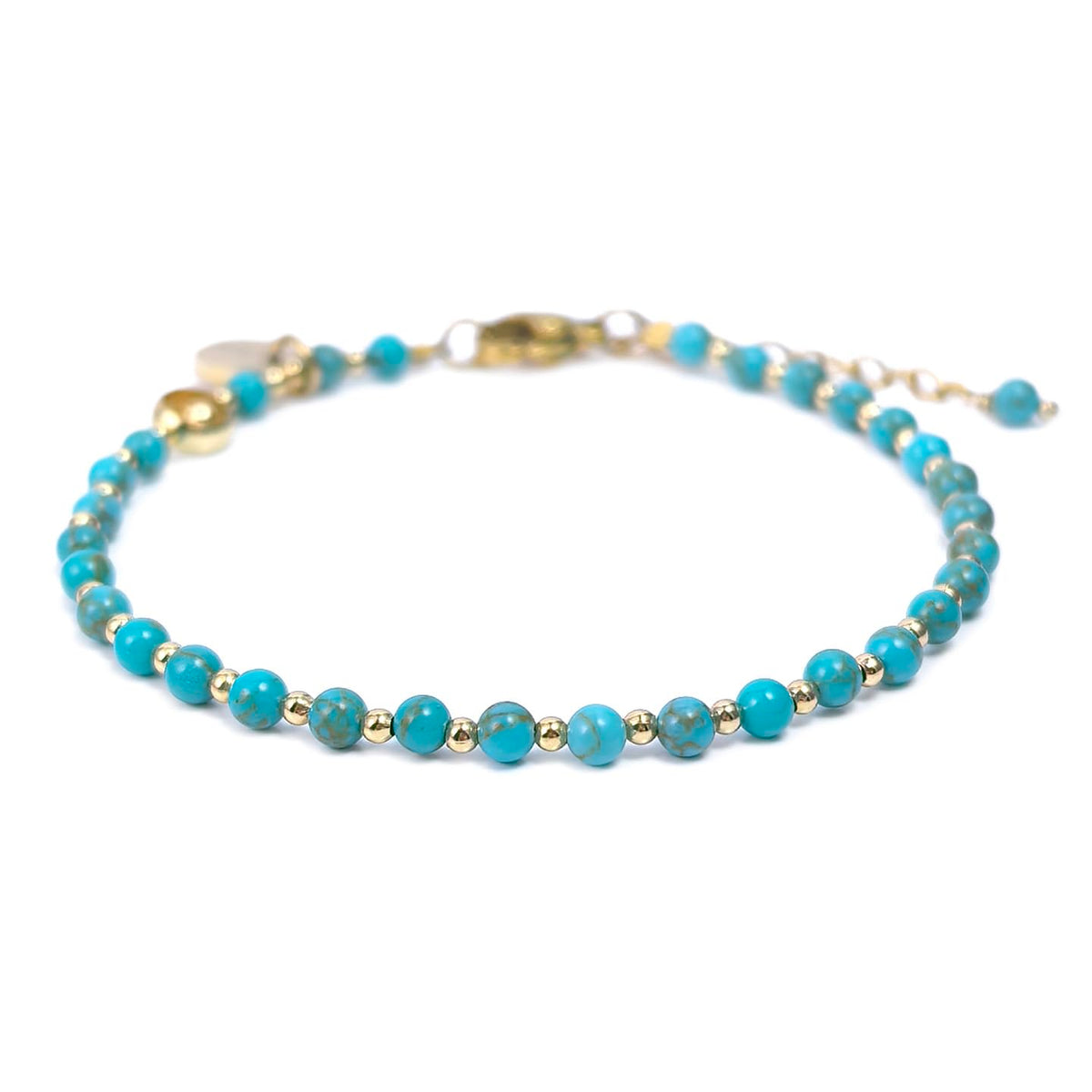 Morchic 3mm Blue Turquoise Natural Gemstone Beaded Bracelet for Women, Dainty Tiny Charm Jewelry, Adjustable 7.1-8.6", Ideal Birthday Holiday Gift