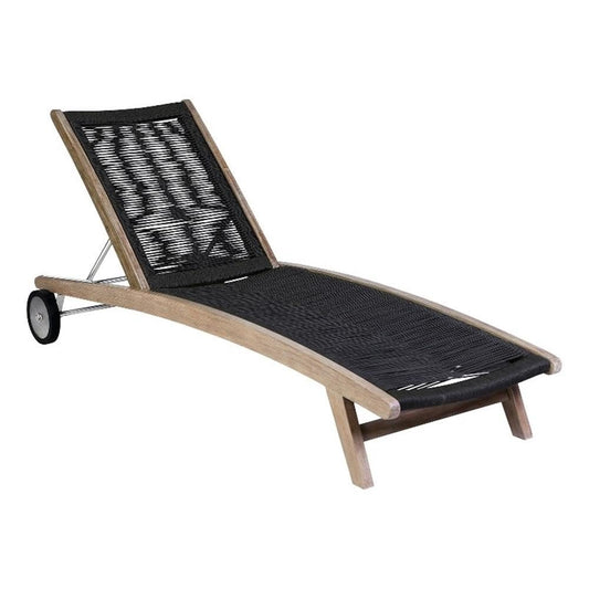 Armen Living Chateau Outdoor Patio Adjustable Chaise Lounge Chair in Eucalyptus Wood and Charcoal Rope