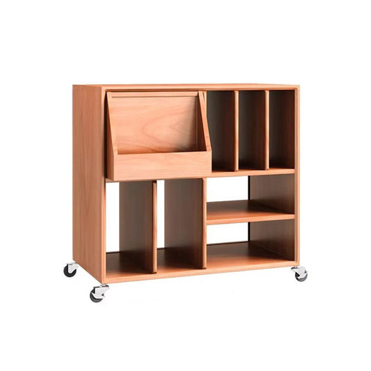 WANGHAI2024M CD Storage Rack Home Vinyl Record Storage Rack Wooden Books Magazine Cabinet with Universal Wheel