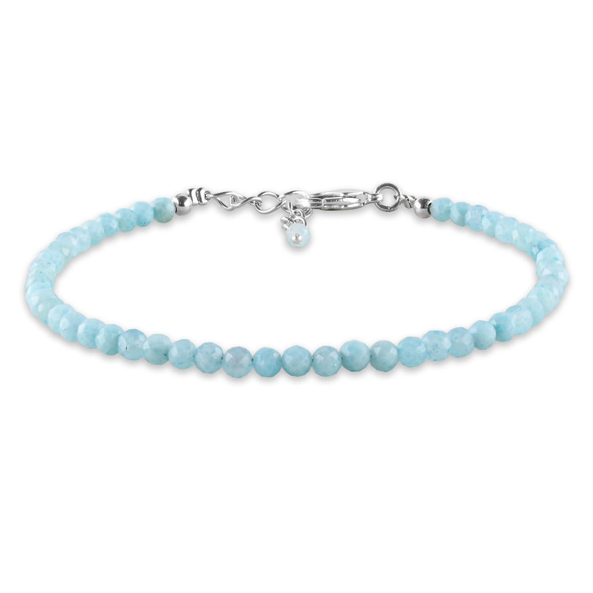Natural Larimar Jewelry for Women Dolphin Stone- Pectolite -Sea- Caribbean Gemstone Beads Dainty Bracelet, Birthstone Energy Crystals, Silver Plated Chain 8 inch, Trendy Jewelry For Her