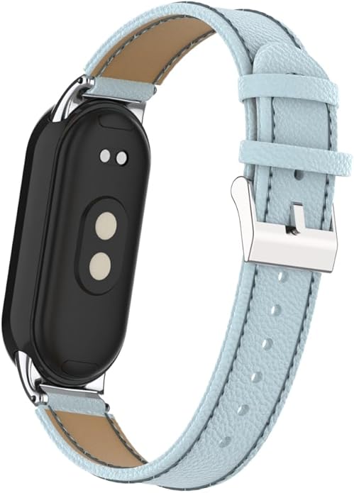 HOPMC Mi Band 8 Fashion Metal Connector Lychee Grain Leather Strap Replacement Wristbands Strap Compatible for Xiaomi Mi Smart Band 8 /8NFC /9/10（Not included Tracker ）