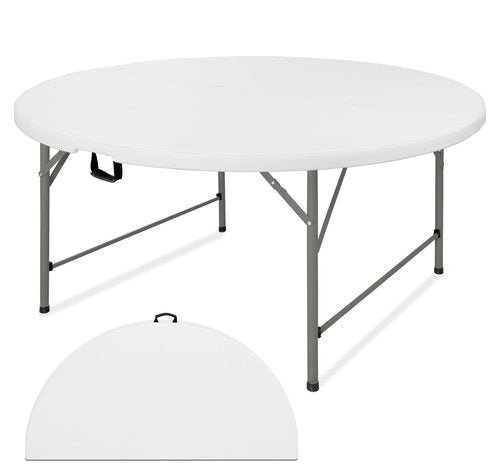 JALANCY 4 FT Round Folding Tables with Carrying Handle Lightweight Portable Plastic Commercial Table Steel Legs for Party, Dining, Wedding, Events, Picnic Indoor, Outdoor (White,1 Pack)