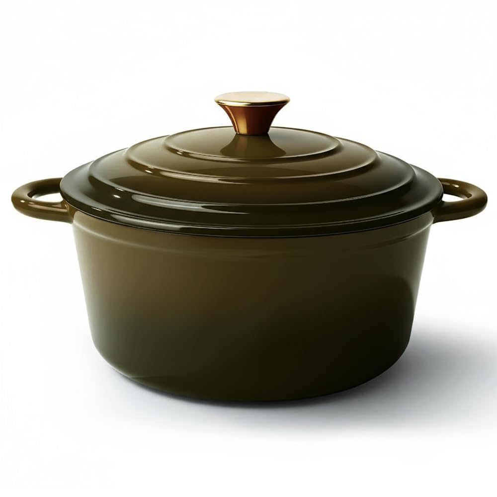 Vintage Style 6 Quart Dutch Oven Pot with Lid, Non Stick Enameled Cast Iron Dutch Oven for Bread Baking, Heavy-Duty, Oven Safe Ceramic Cookware Up to 500°F for Baking, Braising, Stews, Roasting, Golden Green