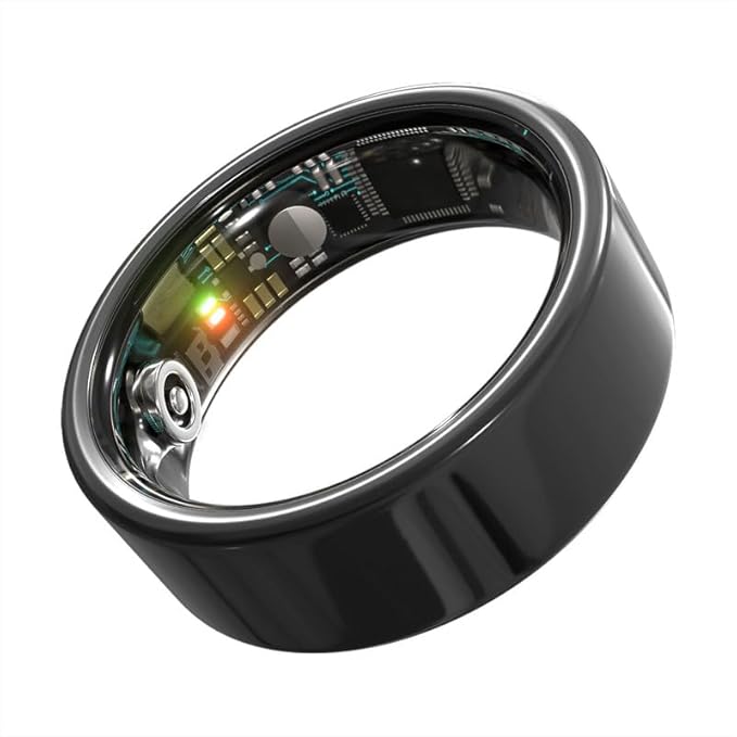 Smart Ring Health Monitoring 5ATM Waterproof Fitness Tracker with Glossy Titanium Surface Blood Oxygen/Sleep/Stress Tracking Women?™s Cycle Prediction Sport Ring Compatible with iOS/Android Black 8