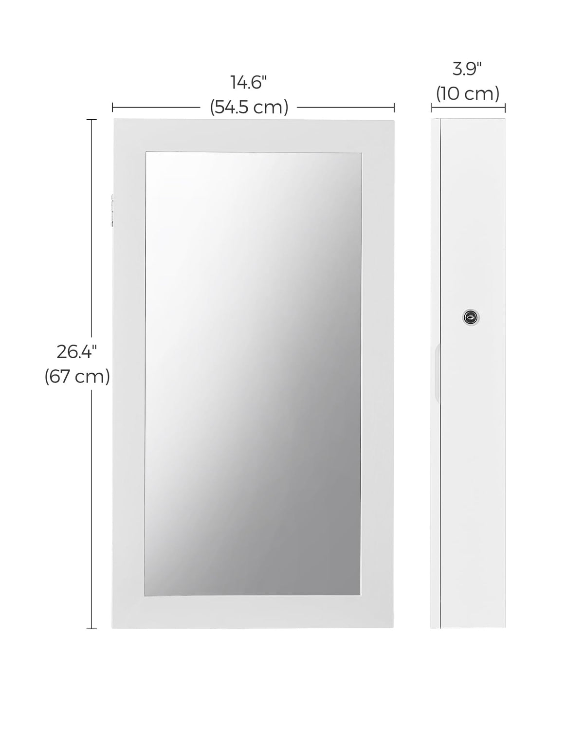 SONGMICS Lockable Jewelry Cabinet Armoire with Mirror, Wall-Mounted Space Saving Jewelry Storage Organizer, White UJJC51WT
