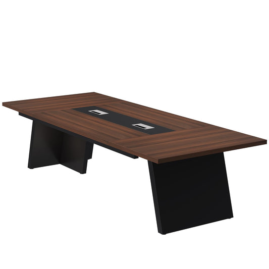 Tribesigns 8ft Conference Table, Large Meeting Table for 8-10 People, Business Seminar Furniture for Office Conference Room, Walnut & Black (4, Walnu+ Black)