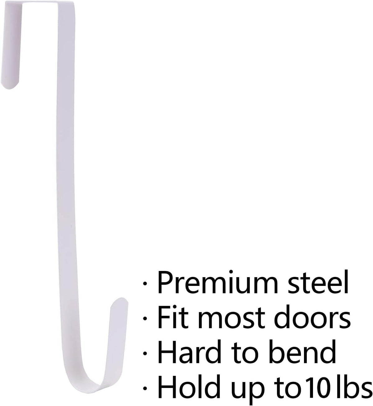 Wreath Hanger - Durable Steel Over The Door Hook for Front Door | White Finish, 4