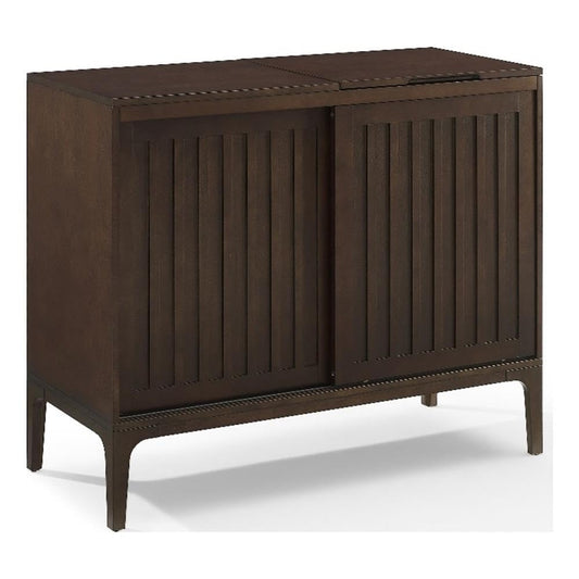 Pemberly Row Modern Record Storage Media Console, 42.13" Wide Wood Cabinet, Dark Brown Finish, Sliding Doors, Adjustable Shelves, Hinged Turntable Compartment, Mid-Century Style Entertainment Center