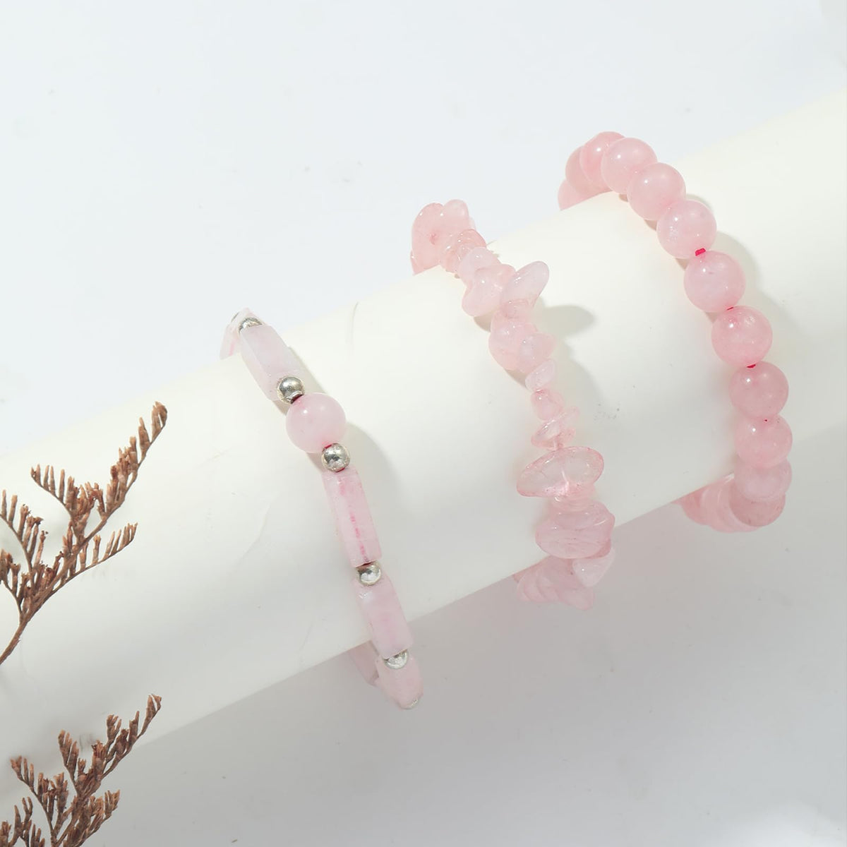 IVY TAILI 3Pcs Rose Quartz Bracelets for Women 8mm Pink Quartz Bracelet Natural Stone Beaded Bracelets Handmade Stretch Gemstone Bracelet Healing Crystal Healing Jewelry Gifts for Women Girls