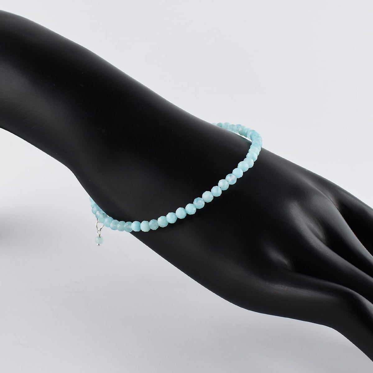 Natural Larimar Jewelry for Women Dolphin Stone- Pectolite -Sea- Caribbean Gemstone Beads Dainty Bracelet, Birthstone Energy Crystals, Silver Plated Chain 8 inch, Trendy Jewelry For Her