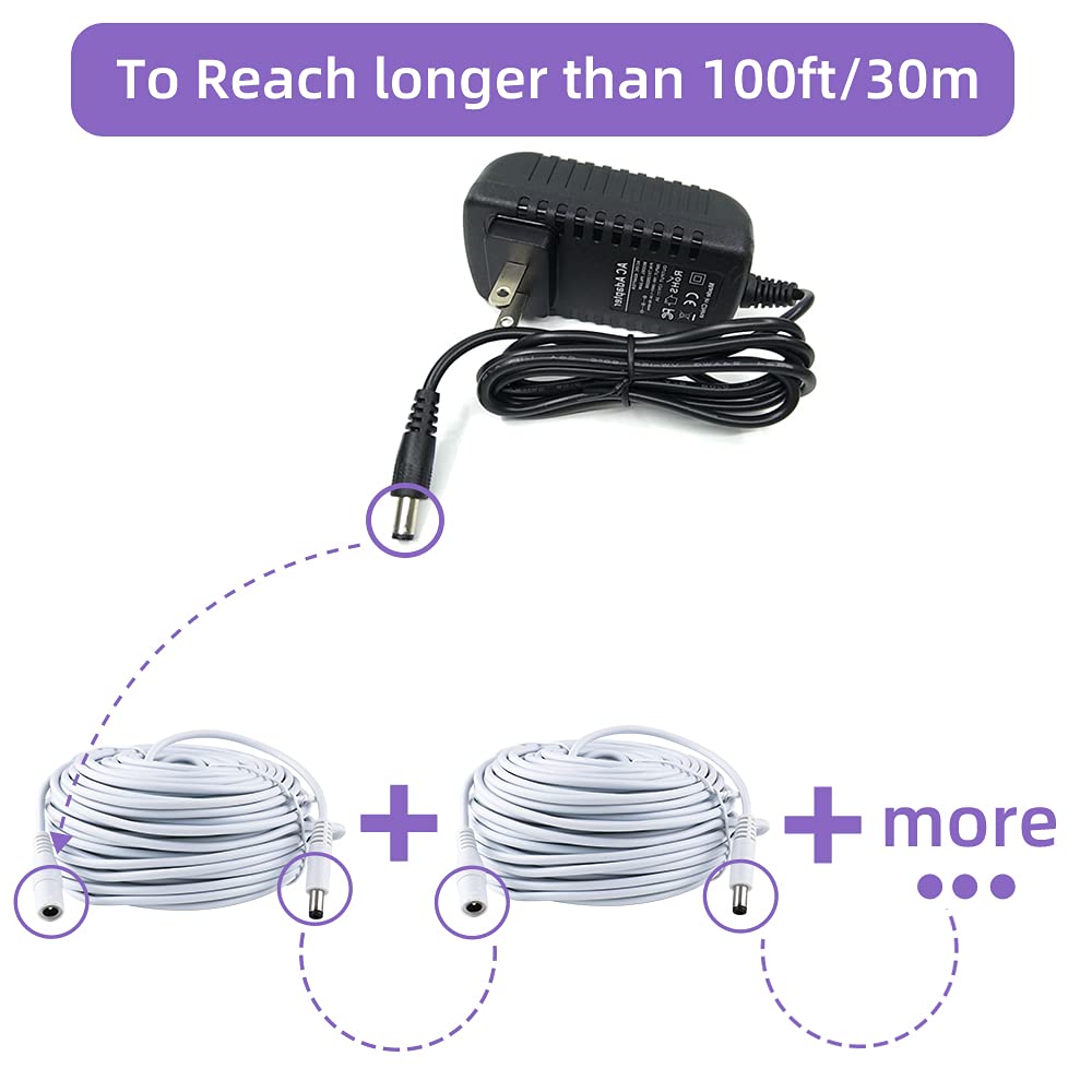 Sqlszt 100 12V 2.1mm 5.5mm DC Power Adapter Extension Cable feet Power Adapter Extension Cable x Compatible with DC