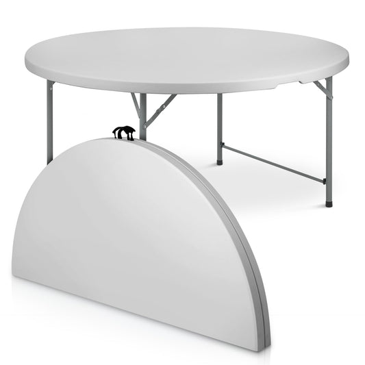 Athena Collection 5.5ft Folding Table, Portable Plastic Round Table Foldable Card Desk, Indoor Outdoor Collapsible Craft Desk Dining with Lock & Handle for Commercial Party Camping, Grey