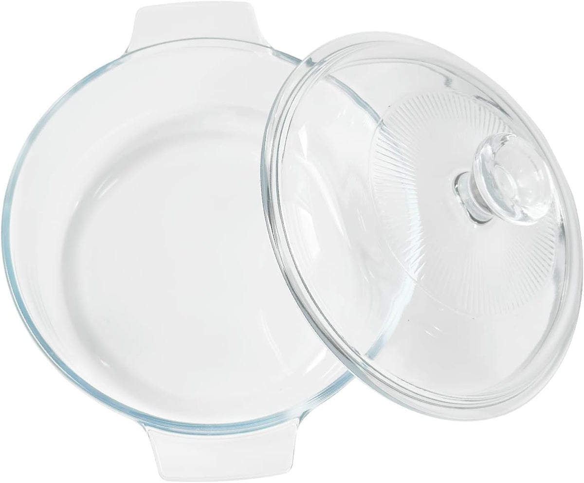 Skiennix Small Tempered Glass Casserole Dish - Round Baking Dish with Lid, 0.8L, Clear