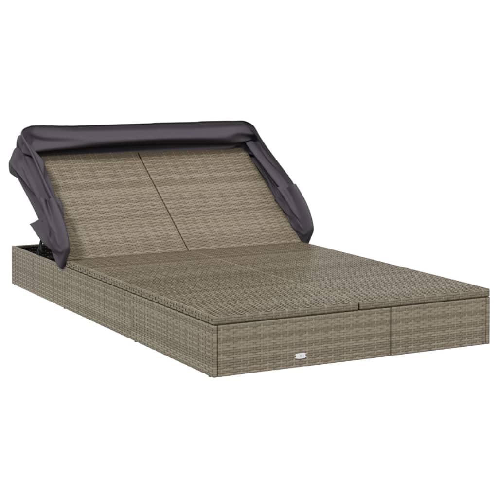 GFMGUEMV Foldable Outdoor Sunbed with Adjustable Armrests and Weather-Resistant Cushions for Two Persons, Modern Grey Patio Lounger
