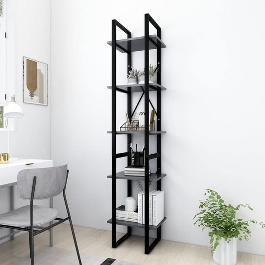Kalmrek 5-Tier Book Cabinet Gray Engineered Wood with Metal Frame 15.7"x11.8"x68.9" Bookshelf Storage Organizer Display Rack for Home Office Living Room Library