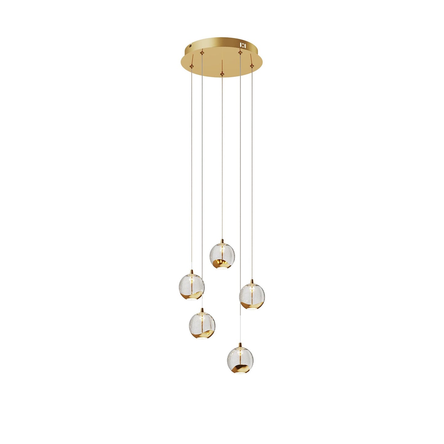 Lucande 5-Light Modern Gold Glass Globe Chandelier, Hanging Cluster Pendant Light Kitchen Island & Foyer Chandelier, Warm White 3000K, Brushed Gold Pendant Lights Cluster, Ø 11.03 in