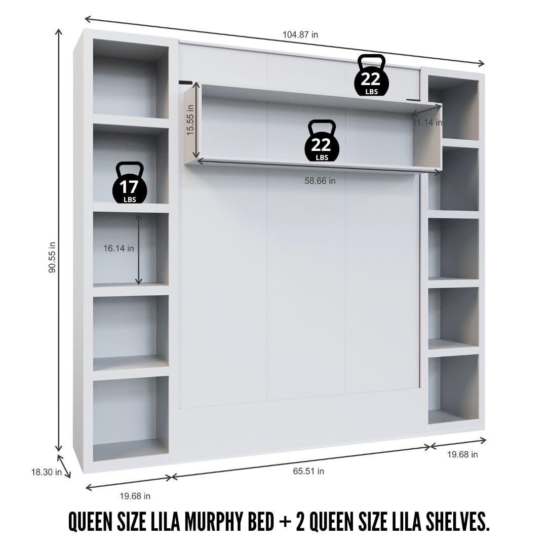 Oakland Living Easy-Lift Queen Murphy Wall Bed in Brown Wood Grain with Two Bookshelves