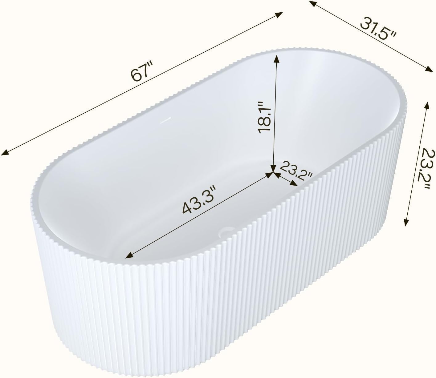 67" Acrylic Freestanding Bathtub, White Soaking Tub with Non-Slip Base, cUPC Certified Free Standing Tub, Chrome Drain Bath Tub, Modern Tub for Bathroom
