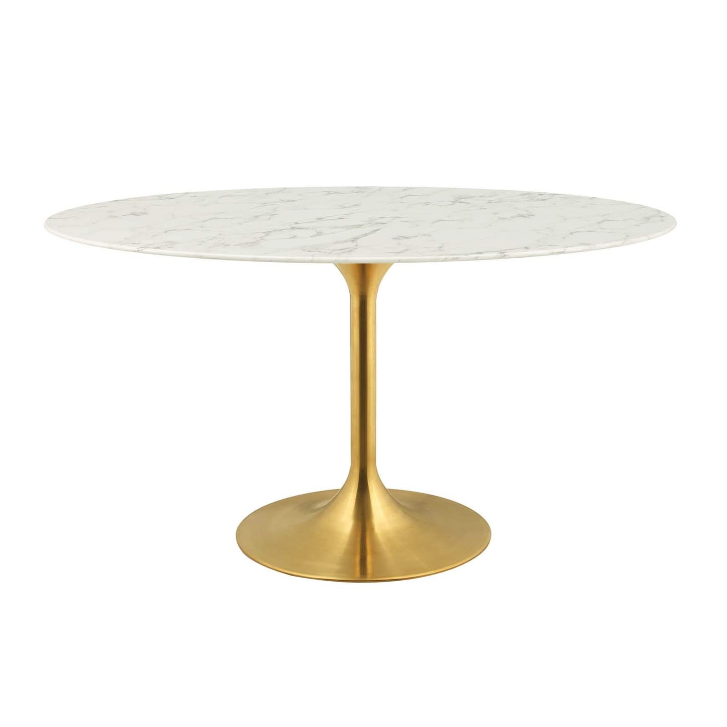 Modway Lippa 54" Oval-Shaped Mid-Century Modern Dining Table with Artificial Marble Top and Gold Base