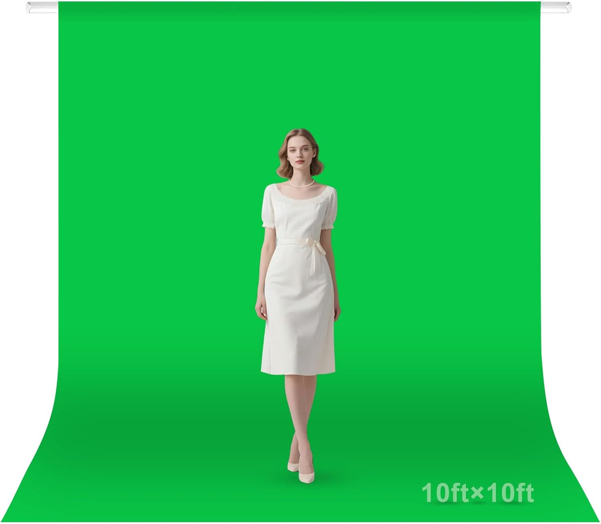 Qoolfoto 1010FT Green Screen Backdrop, Photography Chromakey Greenscreen Background Sheet for Zoom Meeting, Polyester