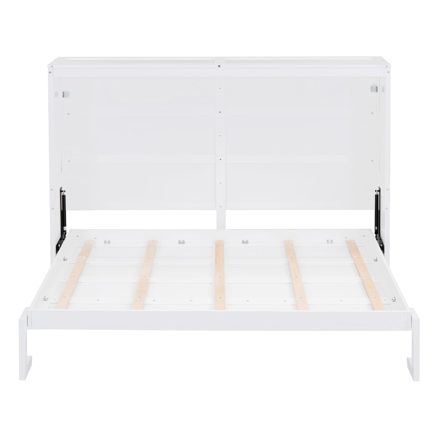 Ball & Cast Murphy Bed Queen Size,Farmhouse Murphy Cabinet with Storage Shelf,Wood Hidden Wall Bed,Foldable Platform Bed,Space-Saving,No Box Spring Needed,White