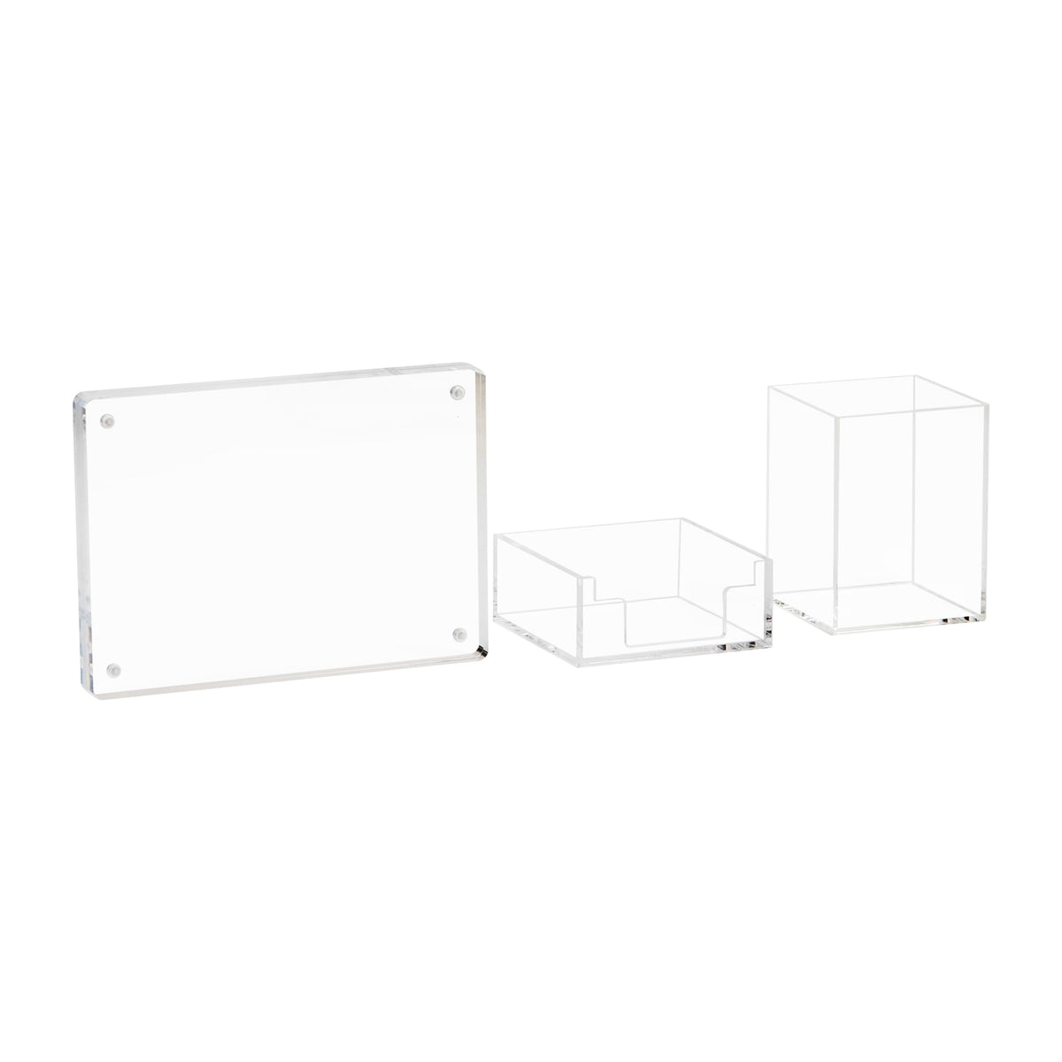 Mind Reader 3-Piece Desk Organizer Set, Pen Holder, Photo Frame and Sticky Note Tray, Desktop Organization, Office, Acrylic, Clear