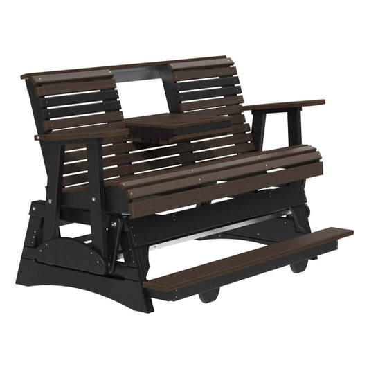LuxCraft Plain Poly Rollback Balcony Glider with Built-in Footrest (Brazilian Walnut/Black, 5')