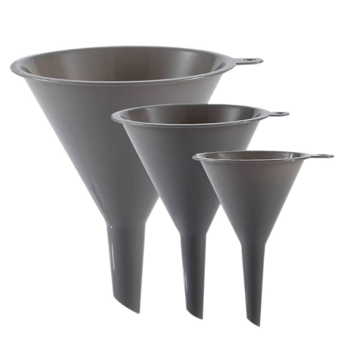 Plastic Kitchen Funnel Set of 3, Round Kitchen Funnels for Filling Bottles, Durable and Multifunctional Funnels for Filling Canning, Cooking, Lab or Car Oil (Gray)