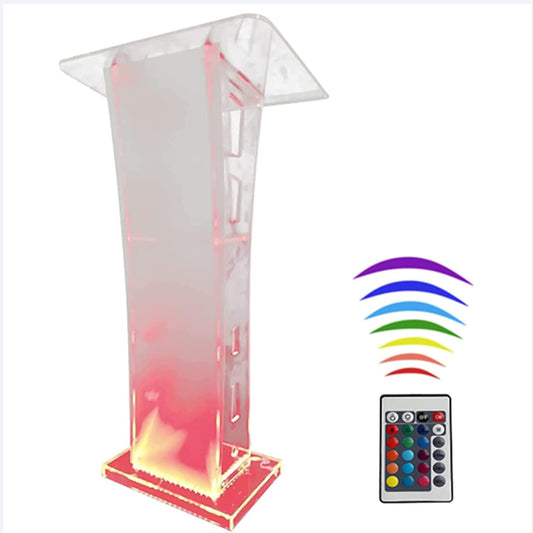 saditesdk Podium, Clear Acrylic Podium Stand Clear Acrylic Podium Stand with Remote Control and 7 Color LED Light, Modern Podium for Church Wedding School, Host Stage Pulpit Stand Heavy Duty