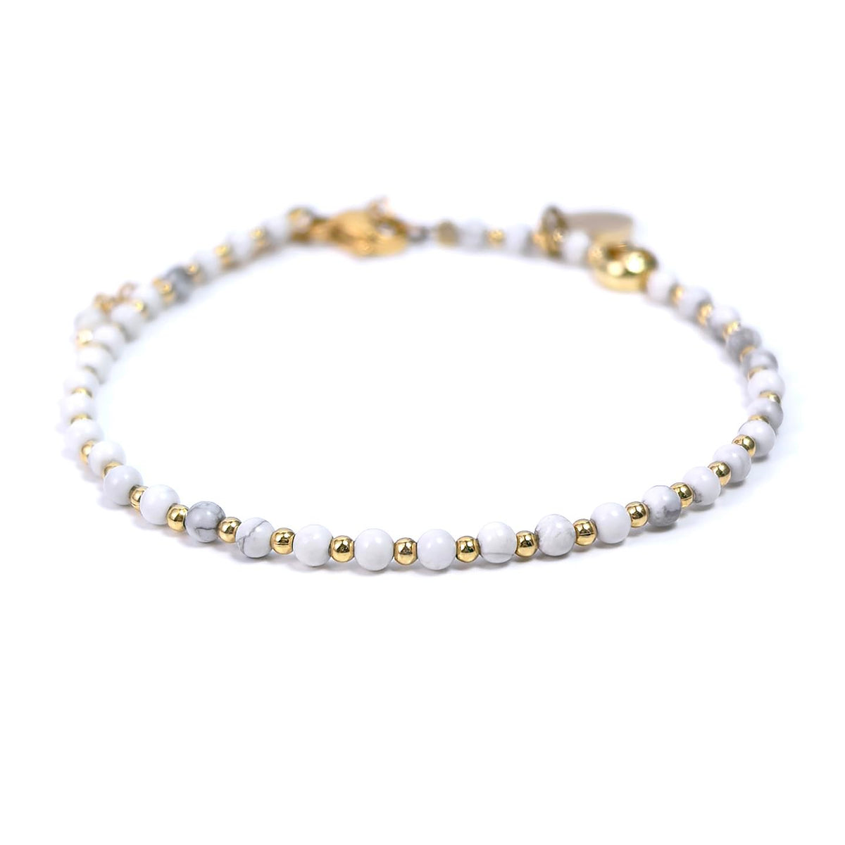 Morchic 3mm White Howlite Tiny Beads Bracelet for Women, Adjustable 7.1" Dainty Handmade Energy Gem Jewelry, Birthday Gift