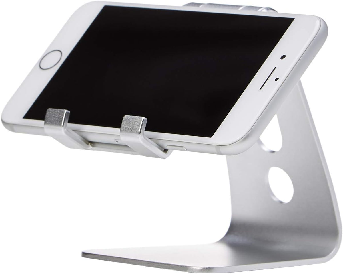 Amazon Basics 3.15 2.87 3.74 inch, Adjustable Aluminum Phone Stand for Cell Phones, iPhone and Android, Desktop Phone