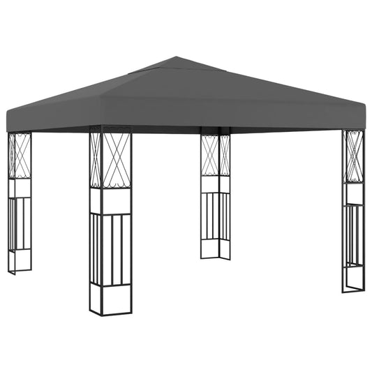 Gazebo Anthracite Polyester Fabric 9.8 x 9.8 ft, Outdoor Canopy Tent with Decorative Inlays, Square Patio Gazebo for Garden Lawn Structures