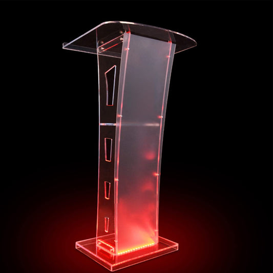 Lectern Podium Stand, Acrylic Church Podium, Portable Podium Stand, Podium with LED Light, Remote Control Durable Plexiglas, Floor-Standing Lecture Stand for Church, Classroom, Stage,Clear,23×17×43 in