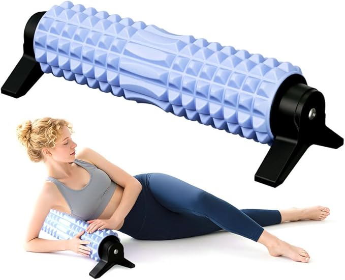 RUNWE Foam Roller with Stand - Roller Foam for Back Pain, 21 inch Trigger Point Deep Tissue Massage, Medium Density Grid Bracket Foam Rollers, Myofascial Release, Relieves Leg Muscle Pain