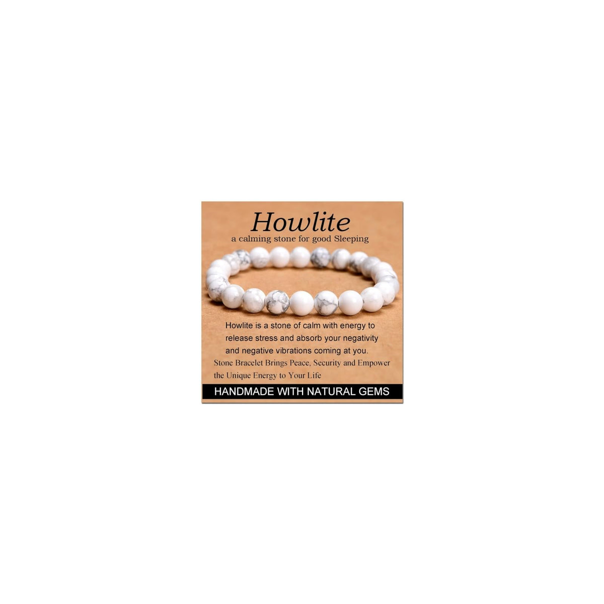 CHELYQST Howlite Bracelet - Stone of Good Sleeping,Stretch Natural Stone Crystal Beads Jewelry Gifts for Women Men Unisex Adult,8mm