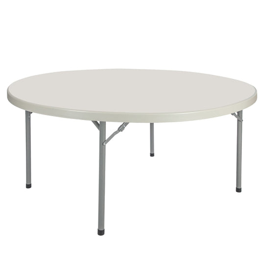 OEF Furnishings OEFBT60R Round Commercial-Grade Premium Industrial Folding Table, Heavy-Duty Blow-Molded Design with Thick Top and 17-Gauge Steel Frame (60" Diameter, Speckled Gray Top)