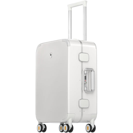 LEVEL8 Zipperless Carry On Luggage Airline Approved with Aluminum Frame, Cute Hardshell Suitcase with Spinner Wheels, Metal Rolling Travel Case with Tsa Locks, 20 Inch, Off White