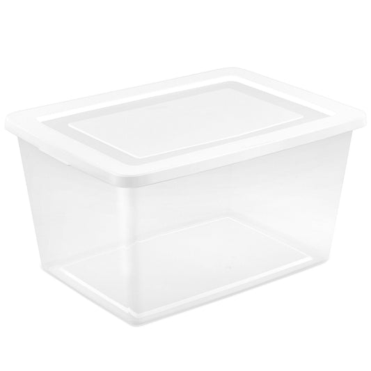 Sterilite 32 Pack Storage Box, 58 Quart Stackable Tote, Clear Plastic Container with Secure Snapping Lids for Home and Office Organization, White