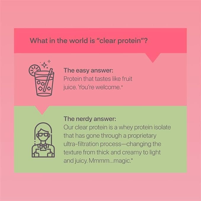 Clear Whey Isolate Protein Powder, Kiwi Strawberry, 20g Complete Protein per Serving, No Added Sugar, Grass-Fed, 21 Servings