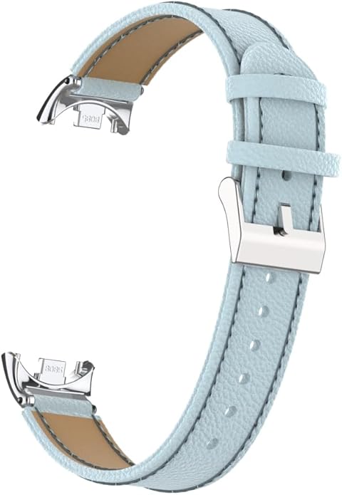 HOPMC Mi Band 8 Fashion Metal Connector Lychee Grain Leather Strap Replacement Wristbands Strap Compatible for Xiaomi Mi Smart Band 8 /8NFC /9/10（Not included Tracker ）