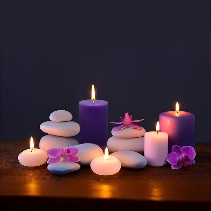 4 Packs 2x3 Inch Unscented Purple Pillar Candles, Small Dripless 24 Hours Solid Colored Column Cylinder Candles for Home Dinner Table Relaxation Spa Decoration