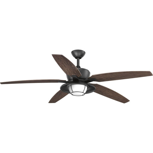 Progress Lighting P2564-8030K Protruding Mount, 5 Toasted Oak Blades Ceiling fan with 18 watts light, Forged Black