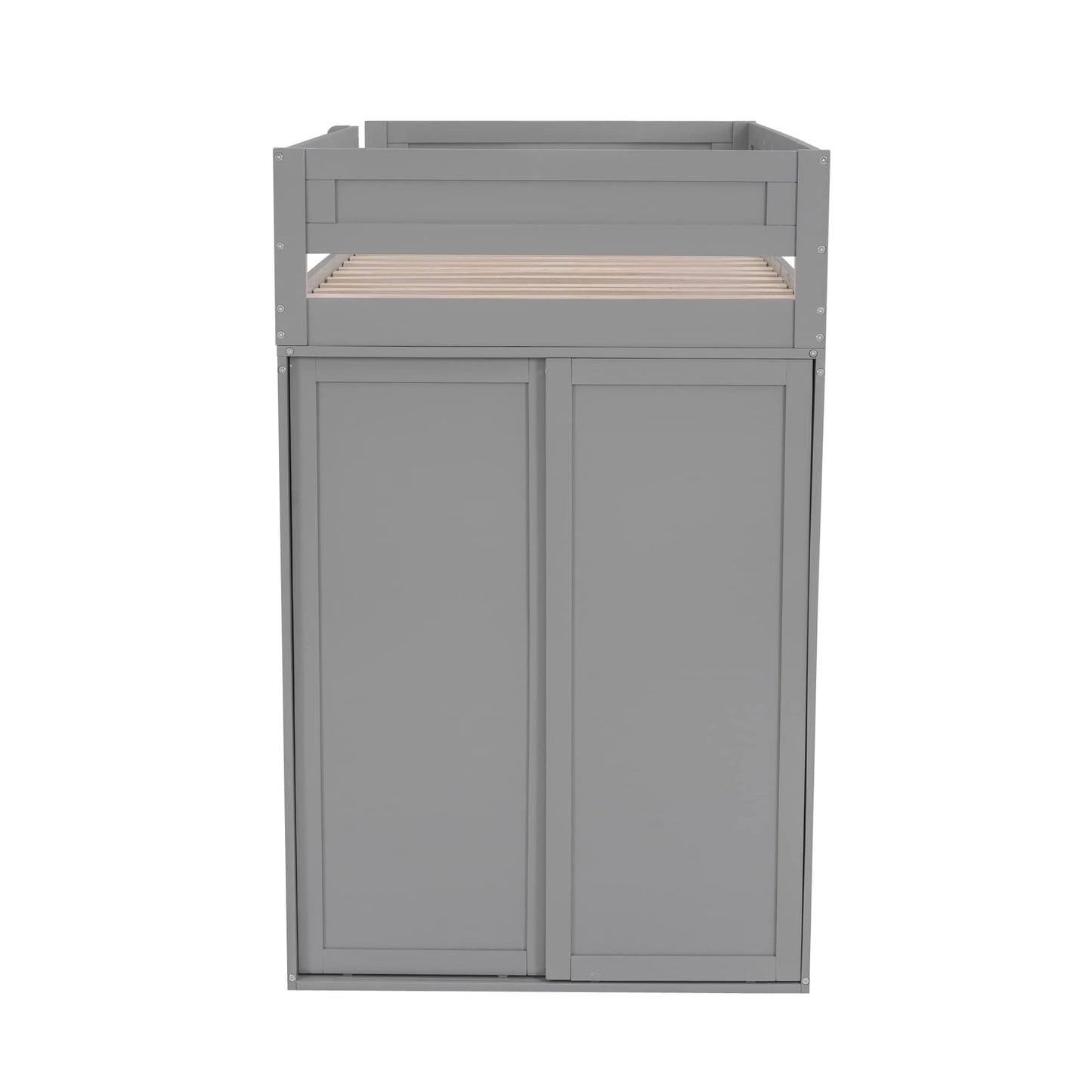 Merax Loft Bed Twin with Desk and Wardrobe, Storage Design with Drawers & Cabinet, Wood Loft Bed Frame for Adult, Teen Girls & Boys(Grey)