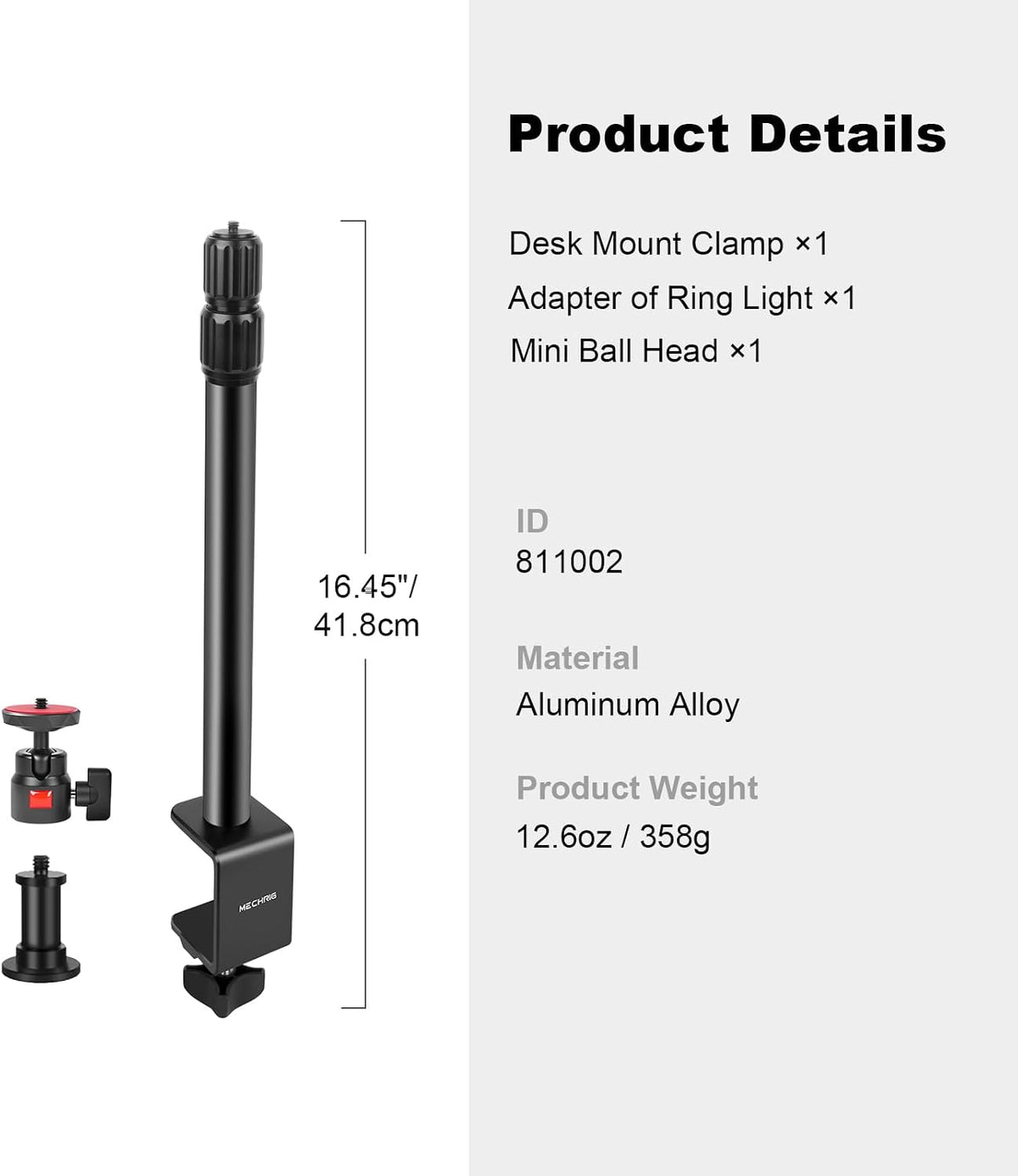 Mechrig 360 1/4" (811002) Camera Desk Mount Table Stand with Ball Head, Table Light Stand with Screw & C Clamp, Webcam