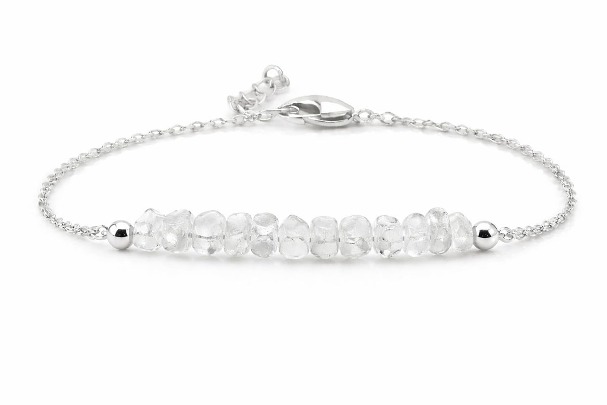 Gempires Natural Gemstone Chip Bar Bracelet for Women, Crystal Healing Bracelet, Multiple Gemstone Options, Adjustable Yellow Gold Plated Chain (7” + 1” Extender), Dainty Stackable Jewelry Gift for Her (Clear Quartz)