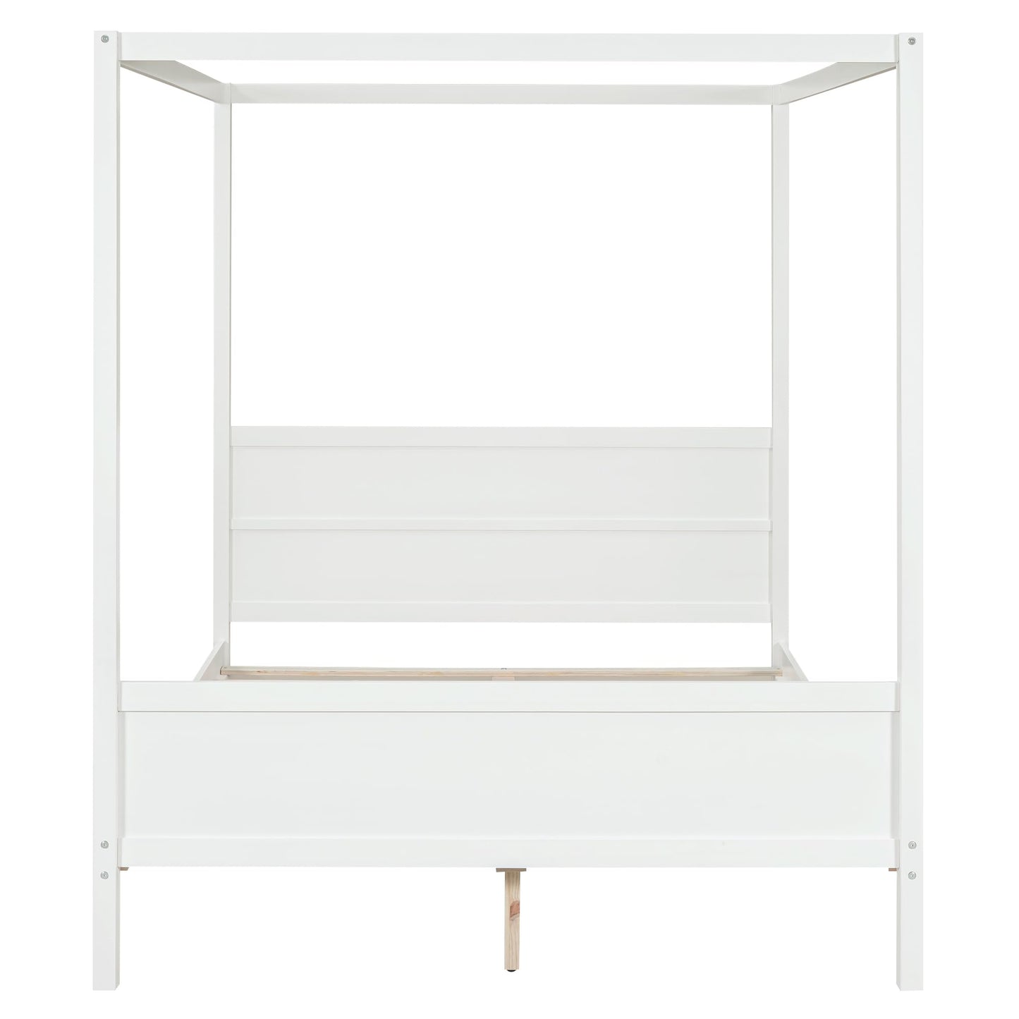 GDFStudio Queen Size Canopy Bed Frame, Wood Platform Canopy Bed Queen with Headboard and Footboard, Four Poster Canopy Bed Frame with Slat Support, No Box Spring Needed, Easy Assembly, White