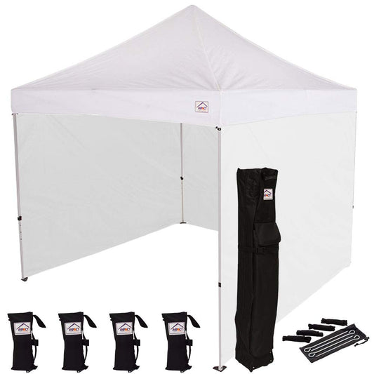 Impact Canopy 10' x 10' Pop-Up Canopy Tent, Straight Leg Gazebo Shelter with Steel Frame, Solid Sidewalls, Roller Bag, Base Weights, White