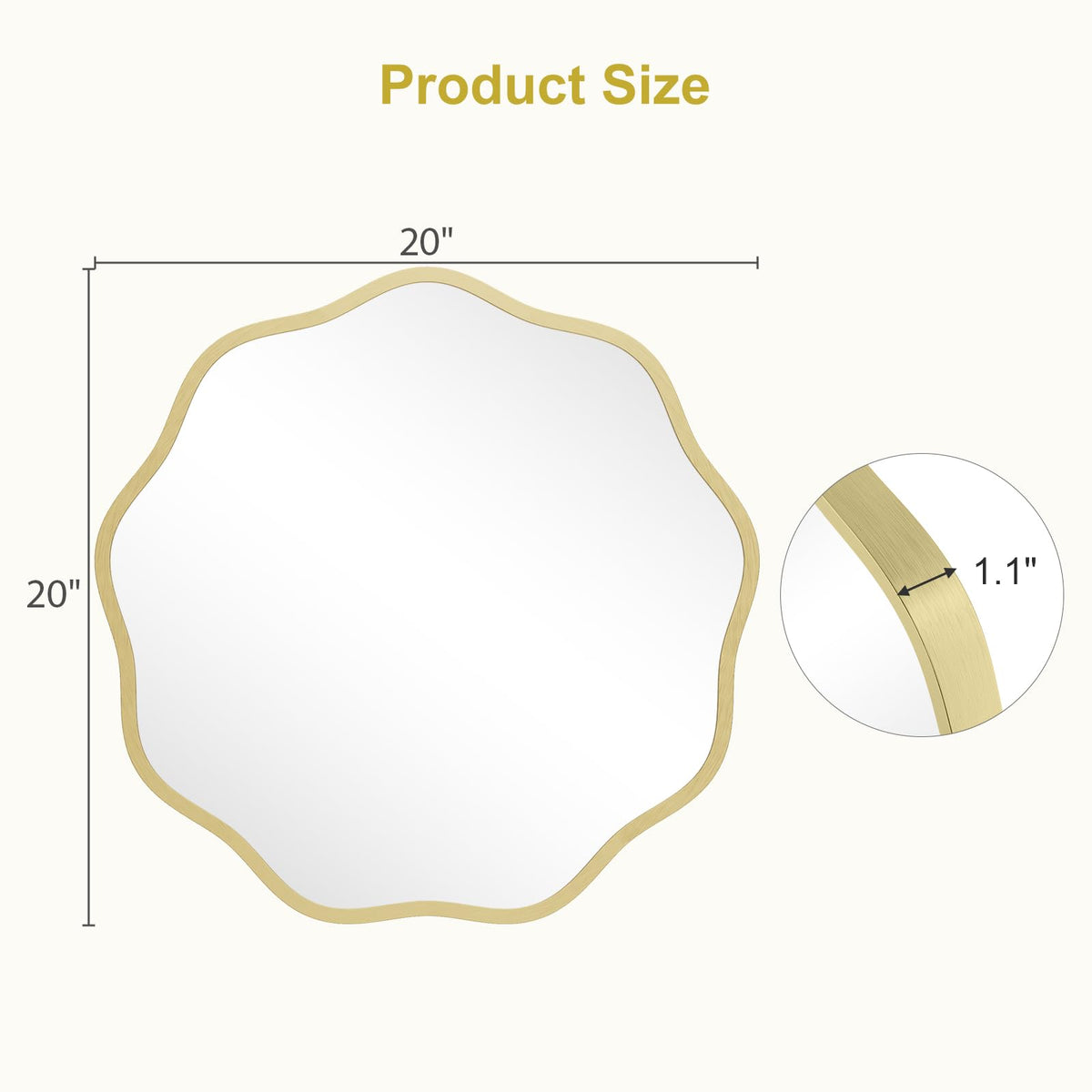 WallBeyond Round Wavy Mirror for Wall Decorative 20 inch, Modern Round Mirror Aluminum Frame for Bathroom Bedroom Living Room Home House Office Entryway, Gold
